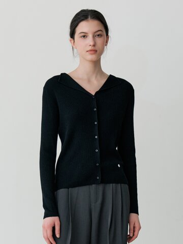 OPEN COLLAR KNIT TOP (BK)