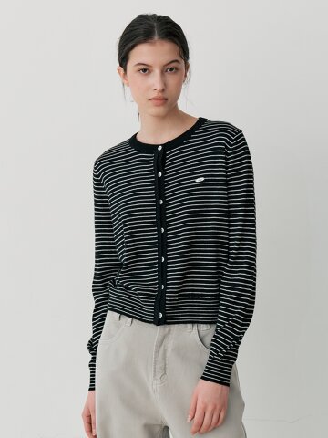 STRIPED BUTTON CARDIGAN (BK)