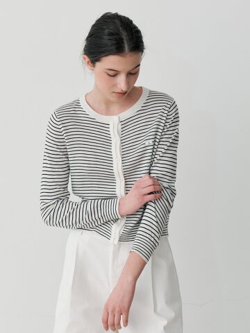 STRIPED BUTTON CARDIGAN (WH)