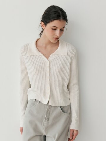 FINE RIB COLLAR CARDIGAN (CR)