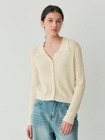 FINE RIB COLLAR CARDIGAN (LYE)