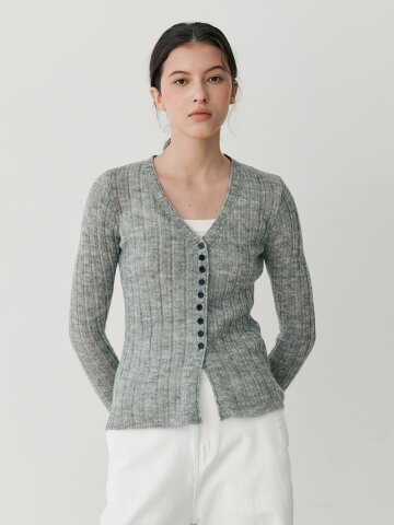 V-NECK RIB KNIT CARDIGAN (GY)