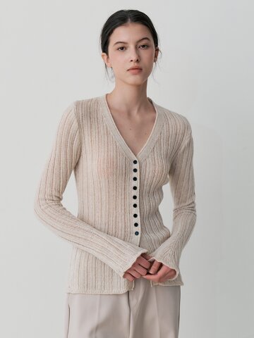 V-NECK RIB KNIT CARDIGAN (IV)