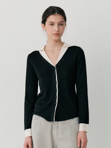 OPEN COLLAR KNIT CARDIGAN (BK)