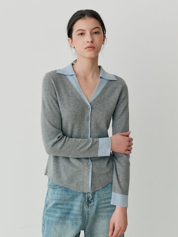 OPEN COLLAR KNIT CARDIGAN (GY)