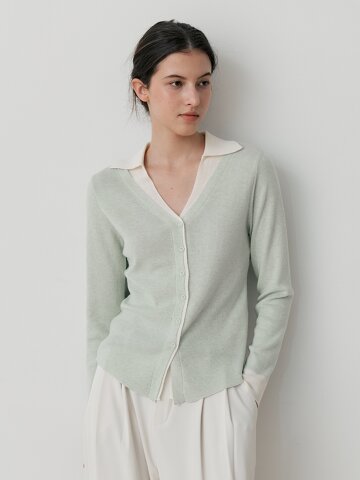 OPEN COLLAR KNIT CARDIGAN (LGN)