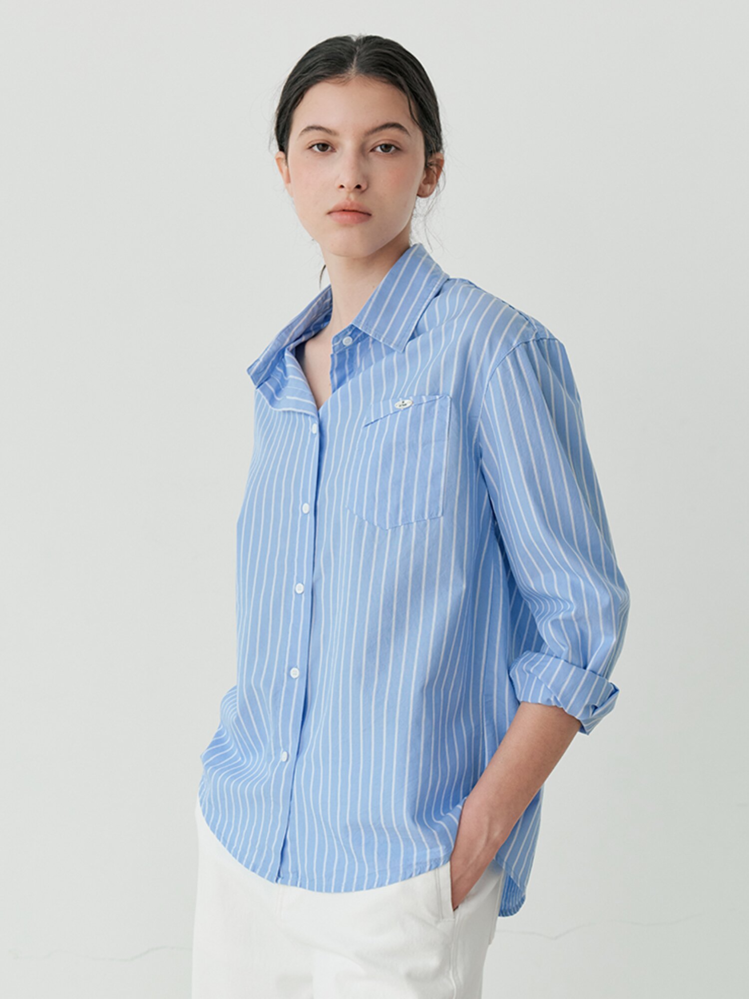 HI-LOW STRIPED SHIRT (BL)