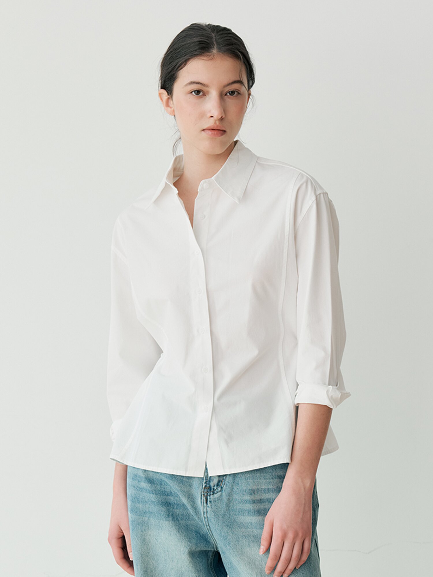 SIDE BUTTON ADJUSTABLE SHIRT (WH)