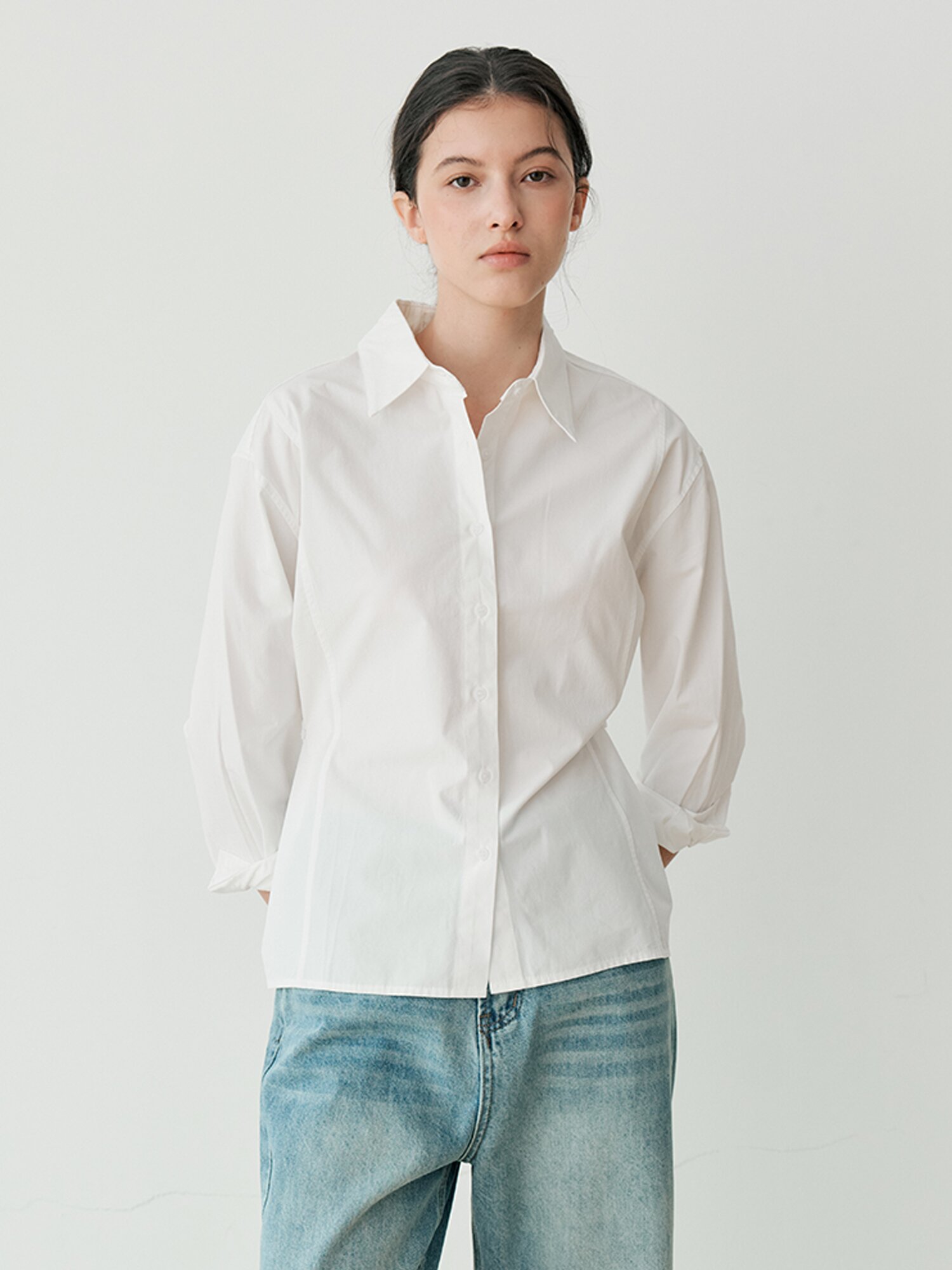 SIDE BUTTON ADJUSTABLE SHIRT (WH)
