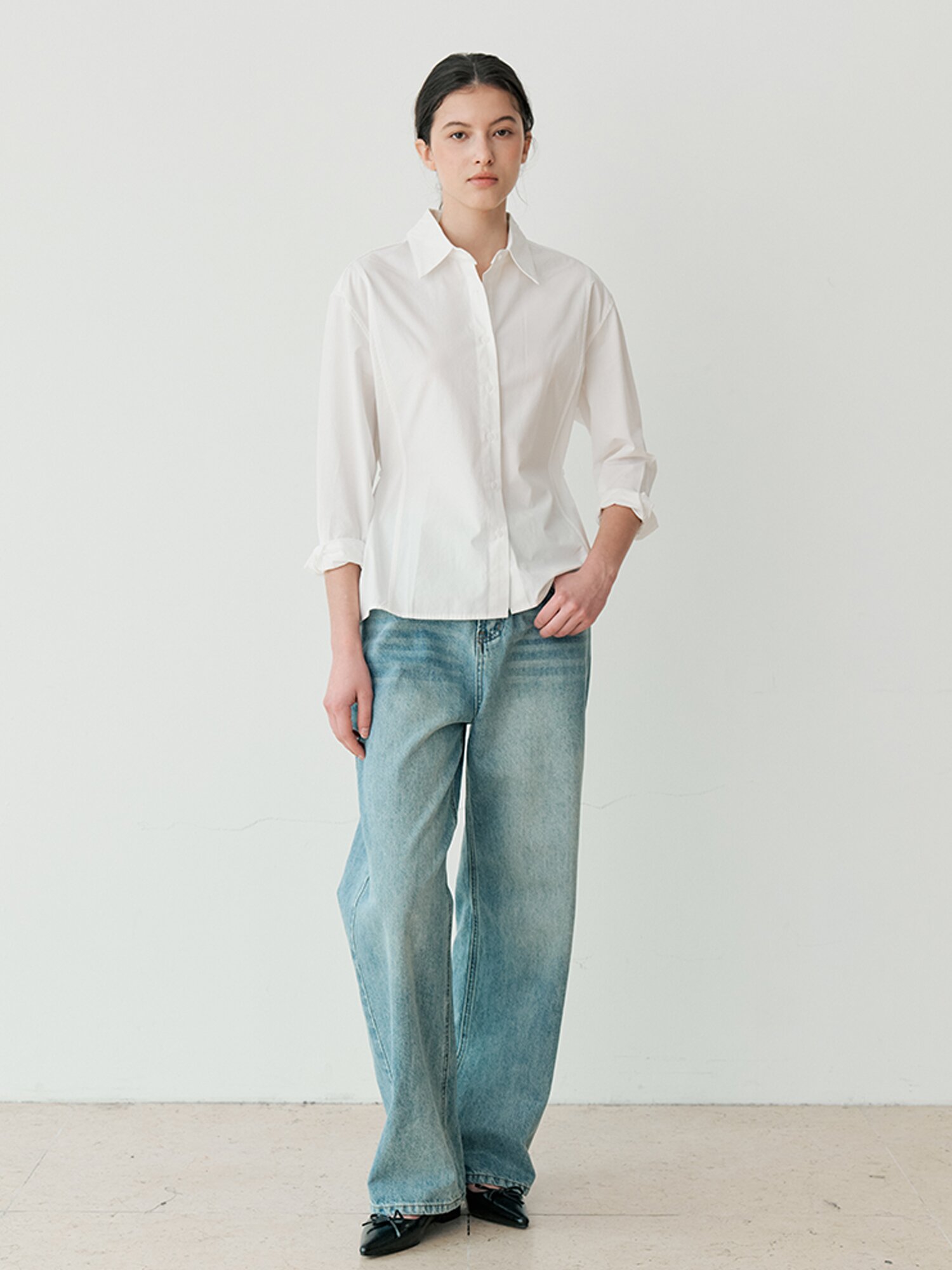 SIDE BUTTON ADJUSTABLE SHIRT (WH)