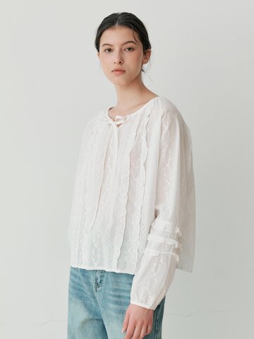 FRILL SHIRRING BLOUSE (WH)