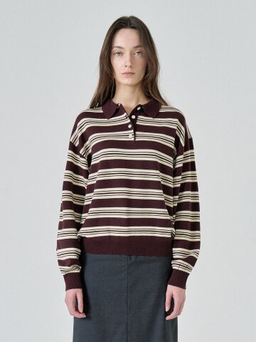 Collar Stripe Knit Sweatshirt (3color)