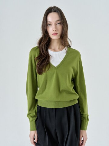 Merino Deep V Neck Knit (3color)