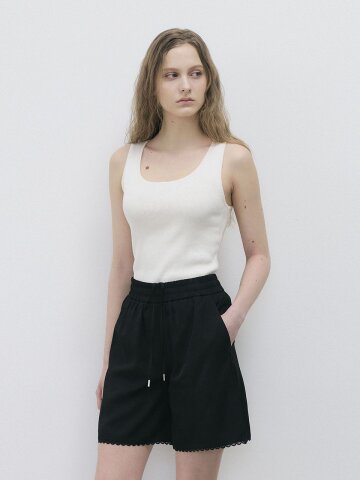 LACE TRIMMING SHORTS - BLACK