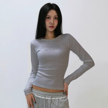 슬림핏 핫픽스 레터링 긴팔 티셔츠 _Dare to Shine [그레이]