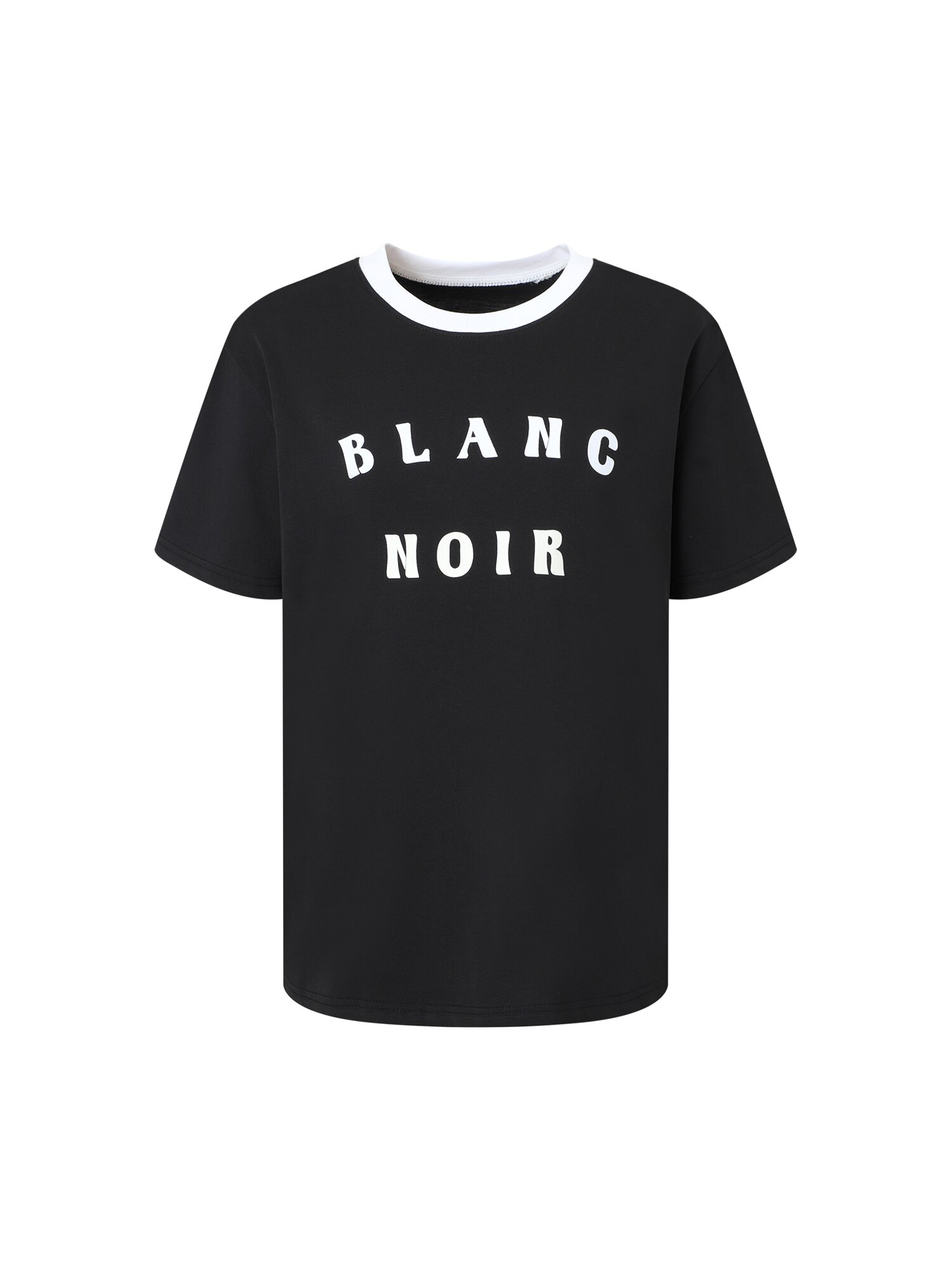 레터링 배색 링거 티셔츠 (BLACK)