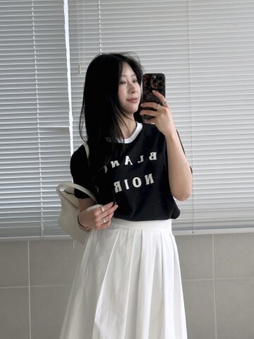 레터링 배색 링거 티셔츠 