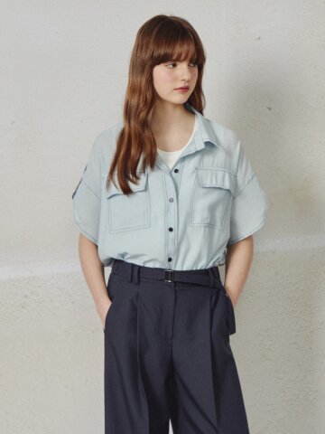 스티치 셔츠 칼라 블라우스 