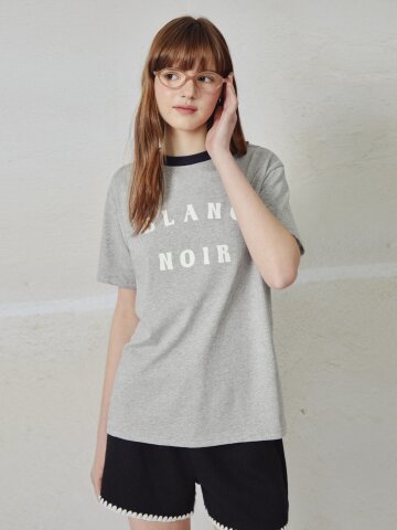 레터링 배색 링거 티셔츠 