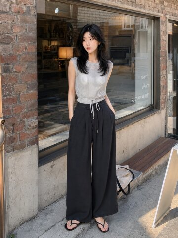 투버튼 핀턱 슬랙스 팬츠 