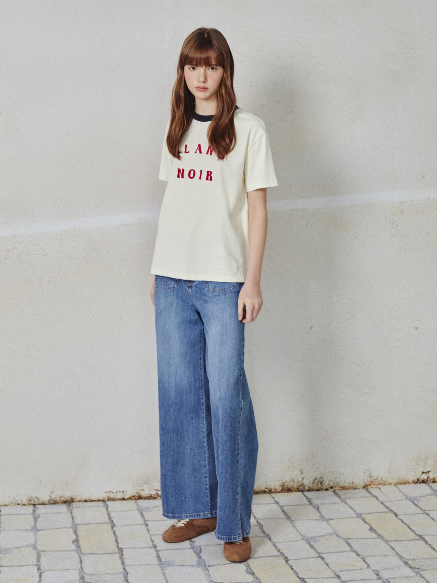 레터링 배색 링거 티셔츠 (CREAM)