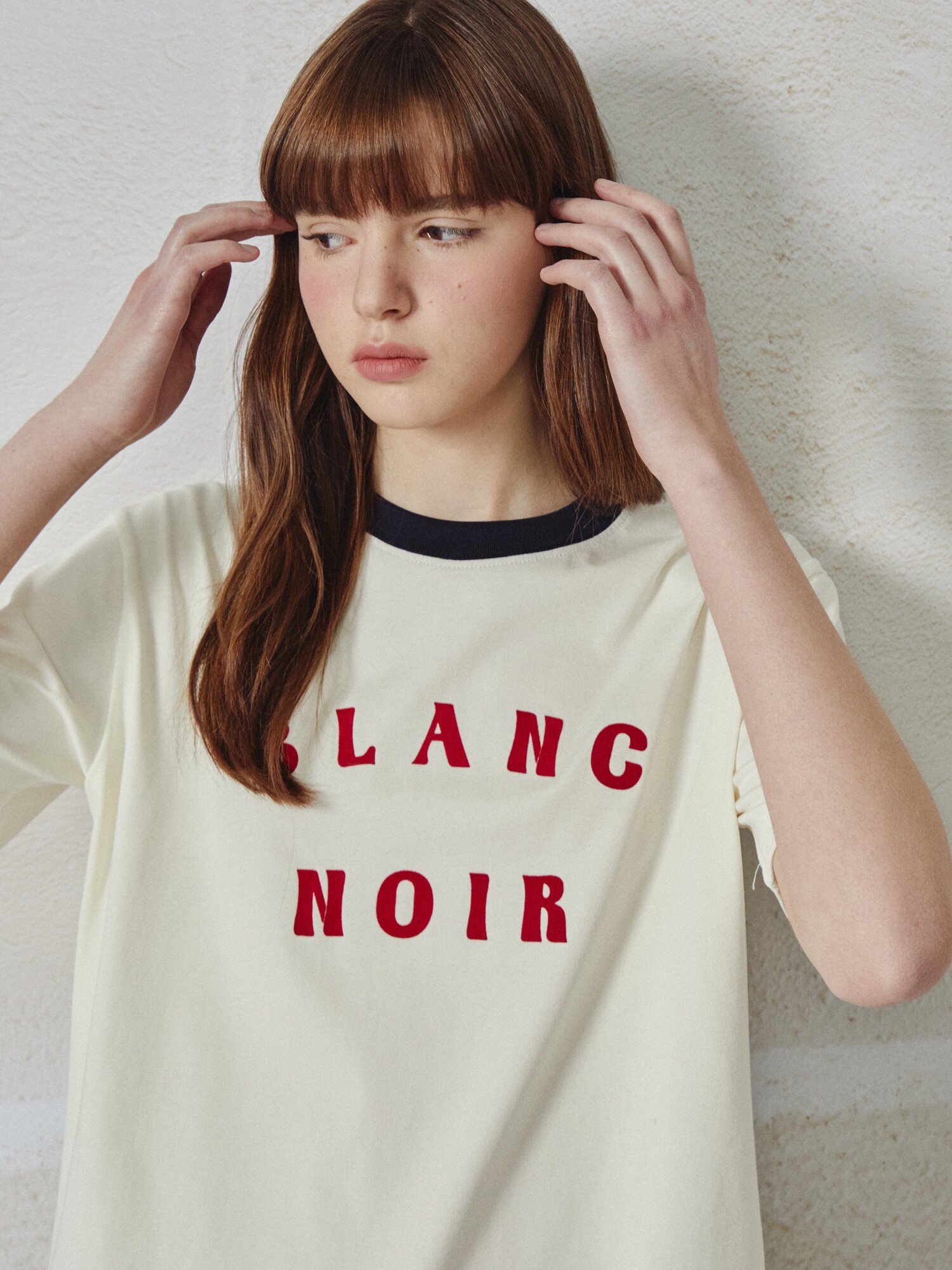 레터링 배색 링거 티셔츠 (CREAM)