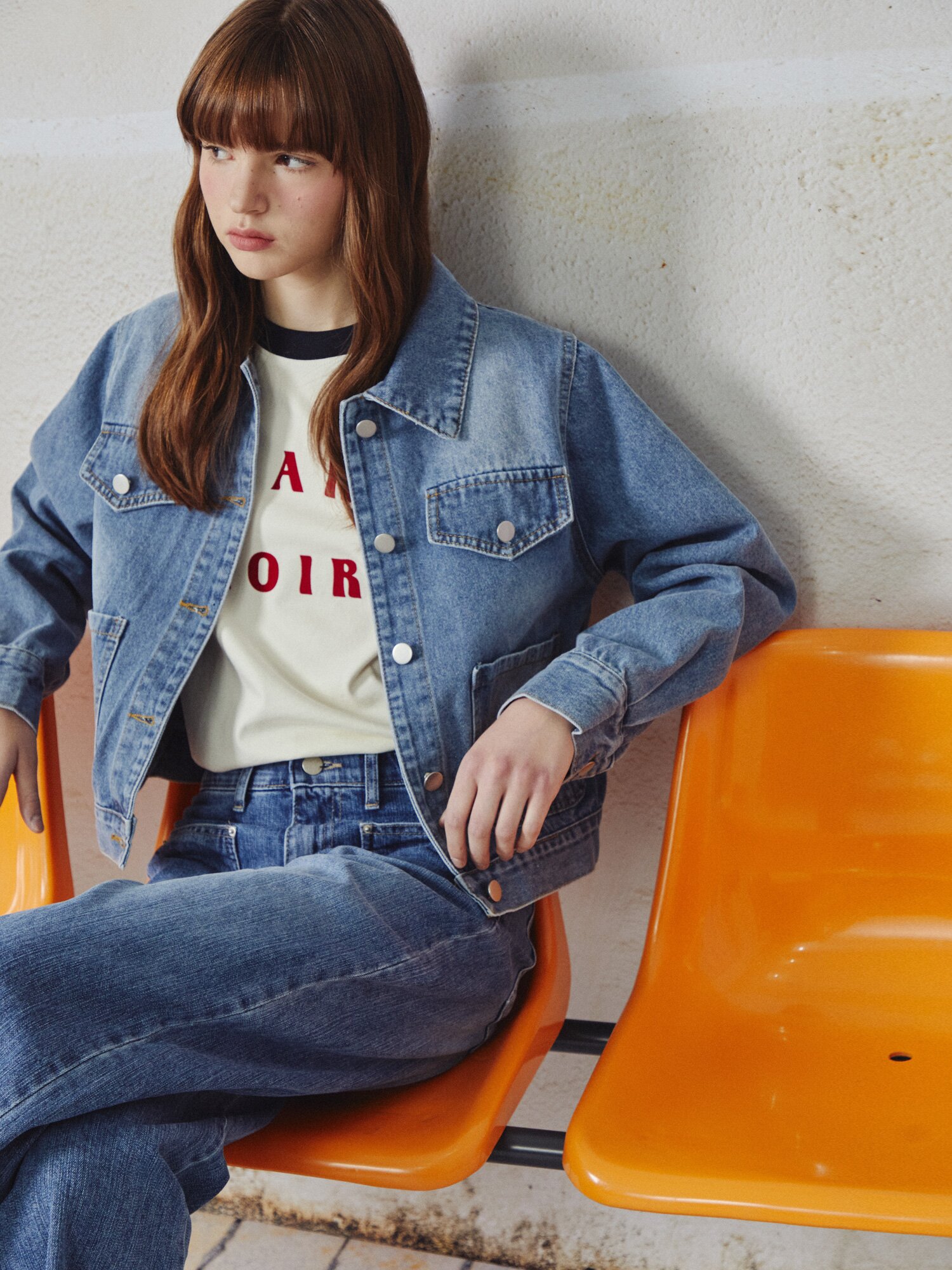 레터링 배색 링거 티셔츠 (CREAM)