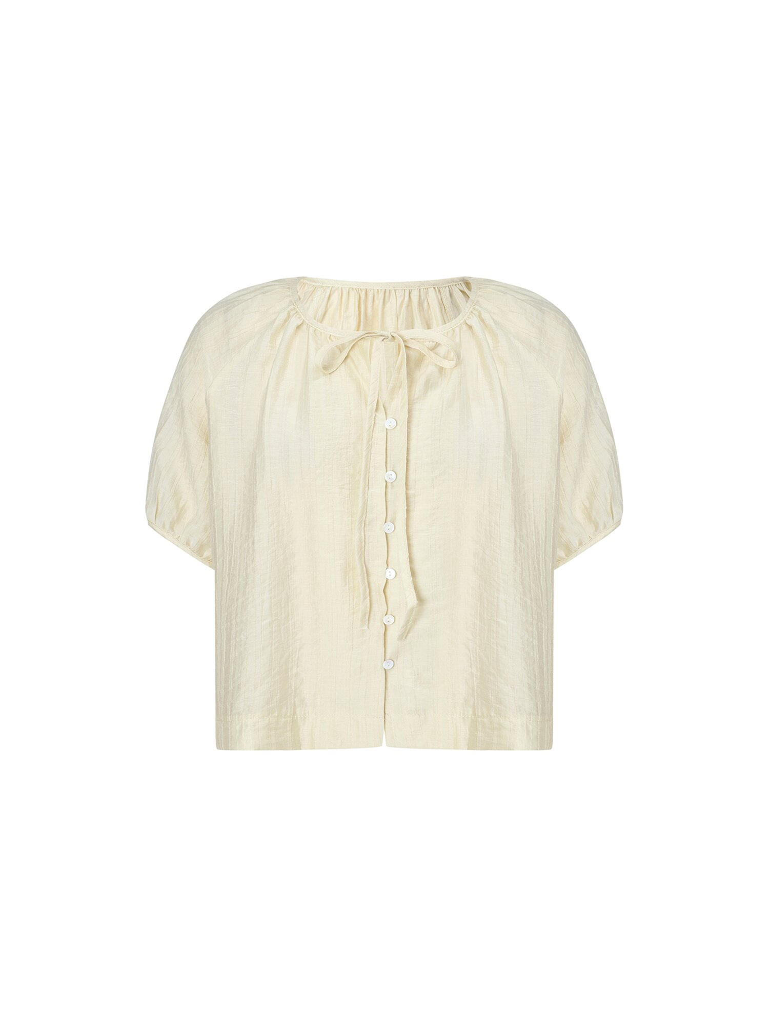 볼륨 스트랩 오픈 블라우스 (LIGHT YELLOW)