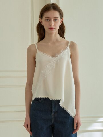 OBLIQUE LACE TOP_CREAM