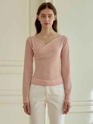 WRAP V OFF-SHOULDER T-SHIRT_PINK