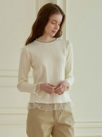 LACE RIBBED KNIT TOP_IVORY