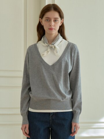 DEEP V-NECK SLEEVELESS KNIT SET_MELANGE GREY