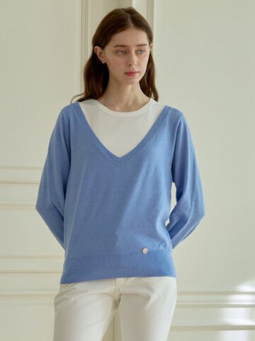 DEEP V-NECK SLEEVELESS KNIT SET_BLUE