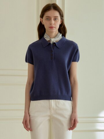 HEAL COLLAR BUTTON HALF KNIT_NAVY