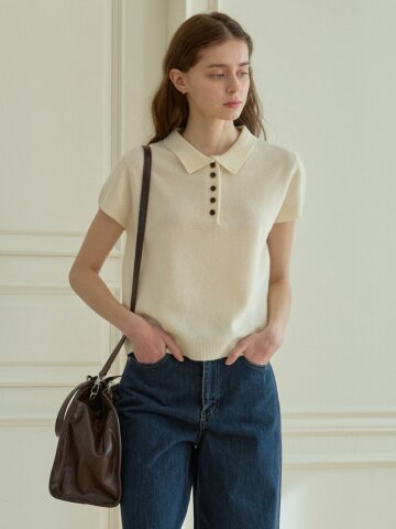 HEAL COLLAR BUTTON HALF KNIT_IVORY