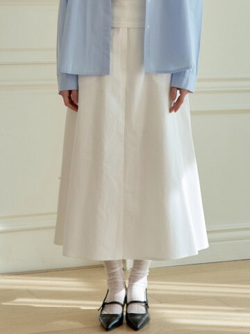 A-LINE TWO BUTTON SKIRT_WHITE