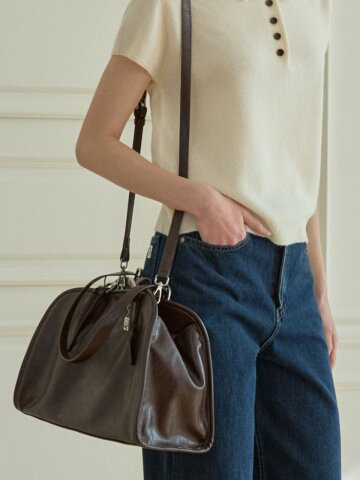 BELTED STRAP TOTE BAG_BROWN