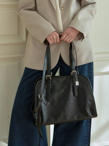 BELTED STRAP TOTE BAG_BLACK