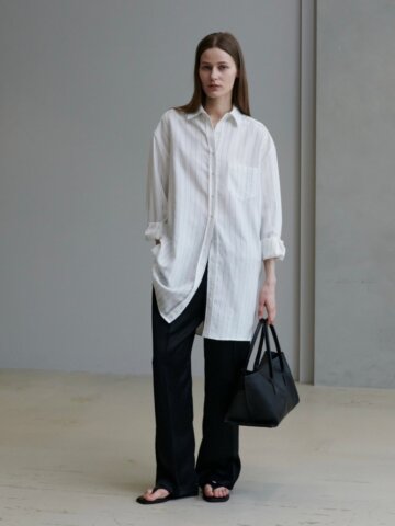 포켓 롱 셔츠 원피스_스트라이프