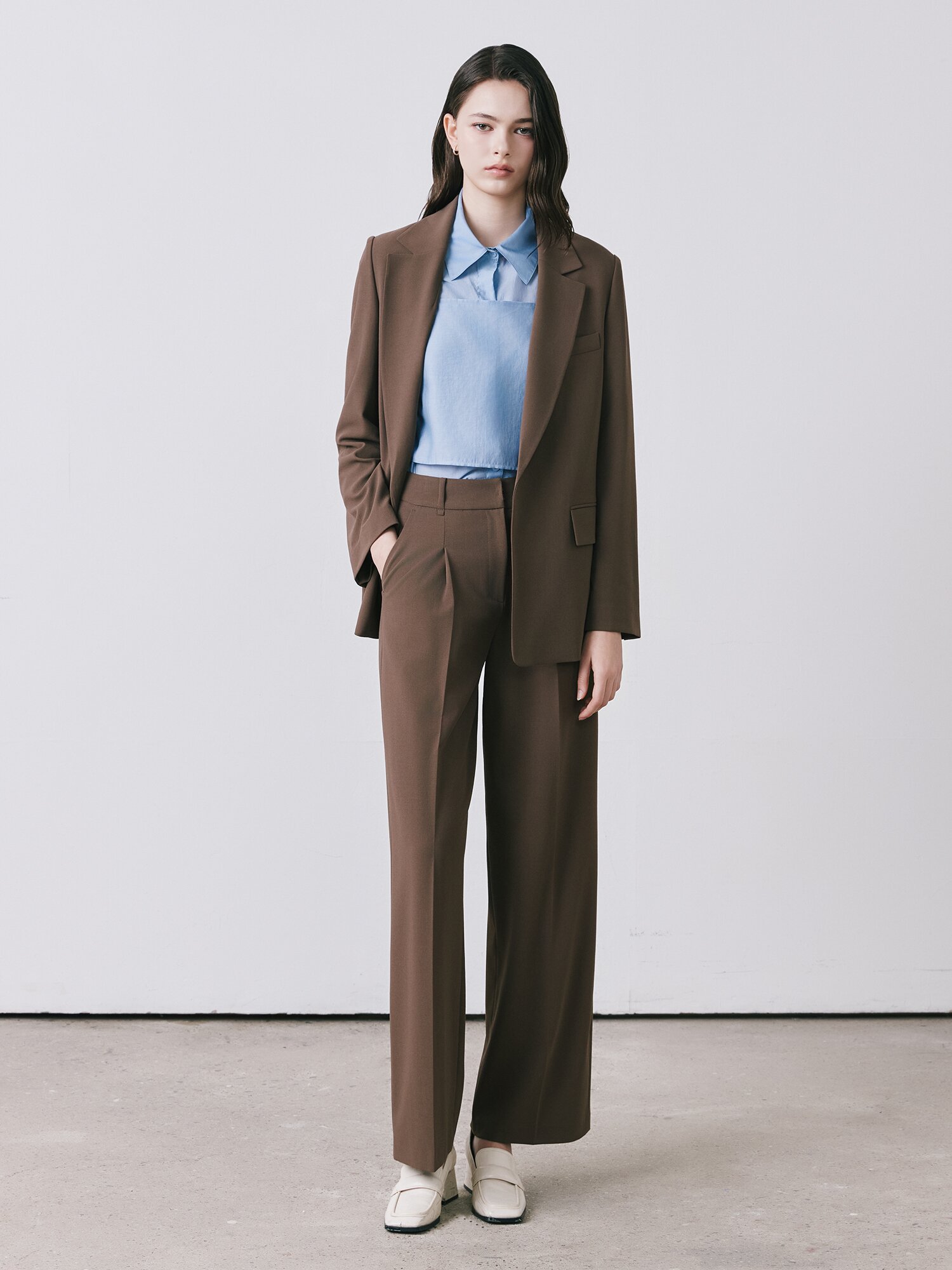 루즈핏 백 슬릿 오픈 재킷 (BROWN)