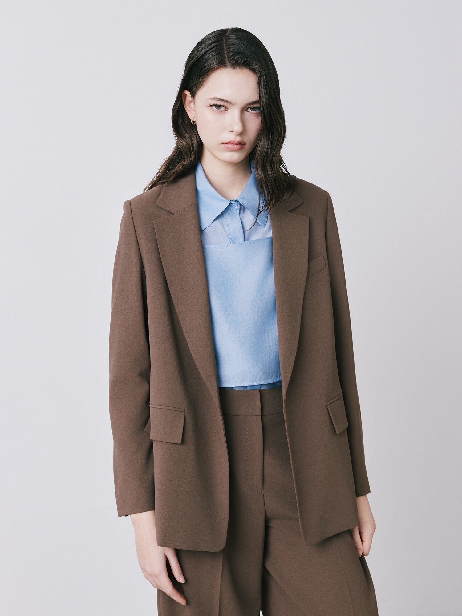 루즈핏 백 슬릿 오픈 재킷 (BROWN)