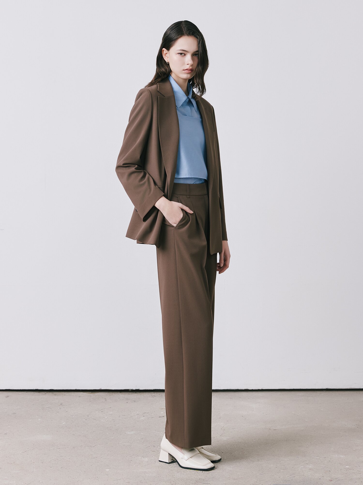 루즈핏 백 슬릿 오픈 재킷 (BROWN)