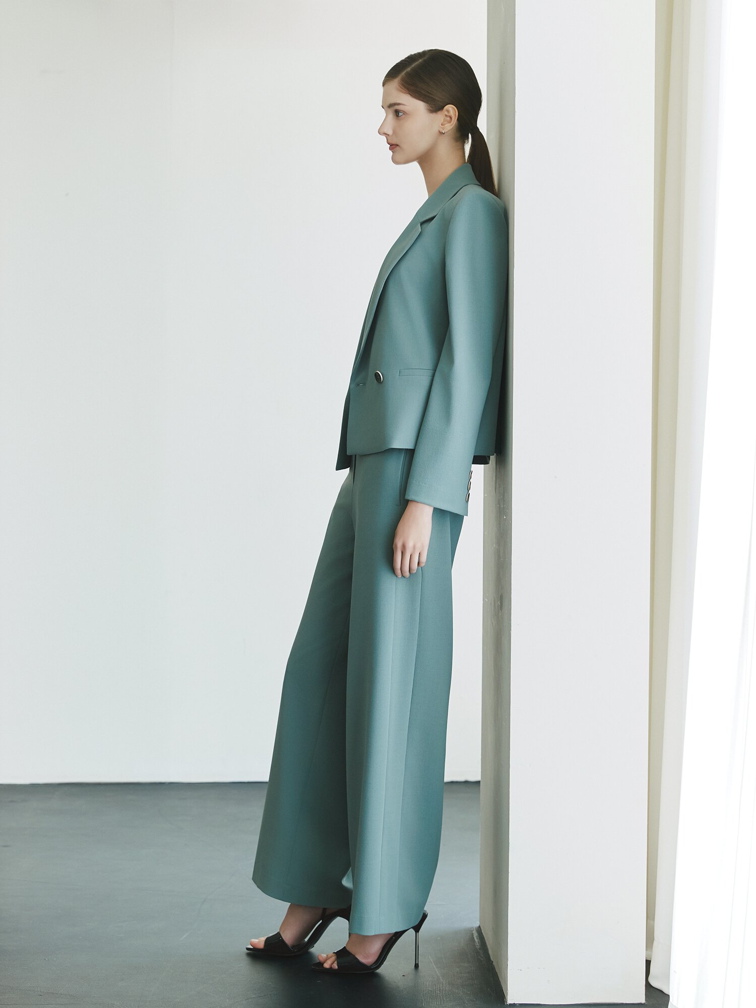 히든 버튼 노턱 와이드 팬츠 (MINT)