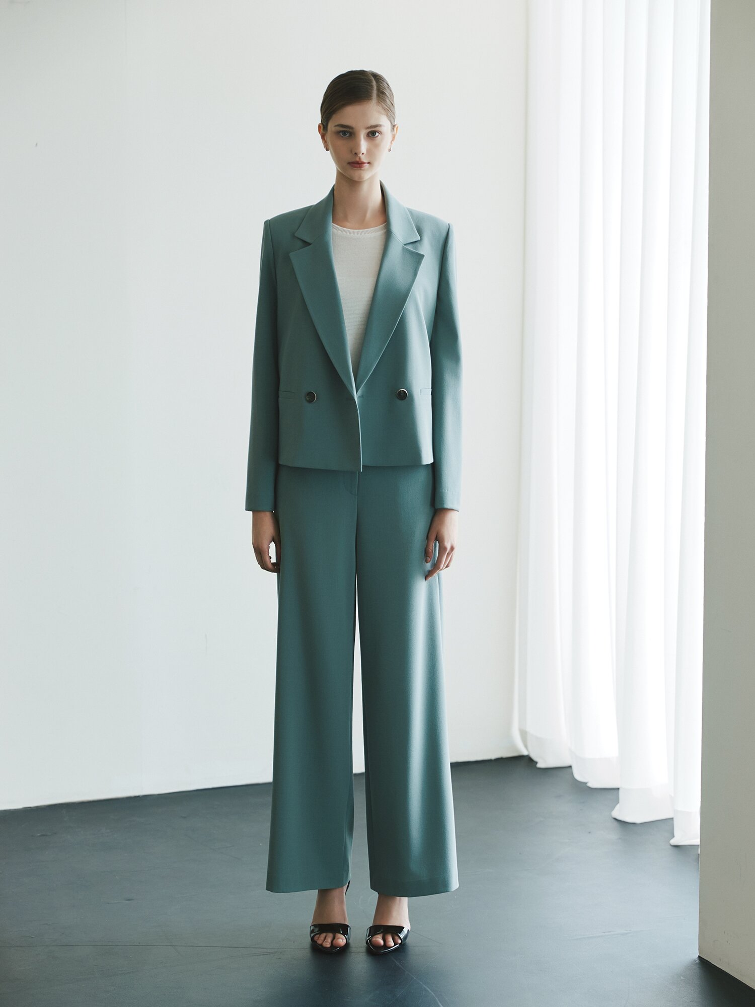 히든 버튼 노턱 와이드 팬츠 (MINT)