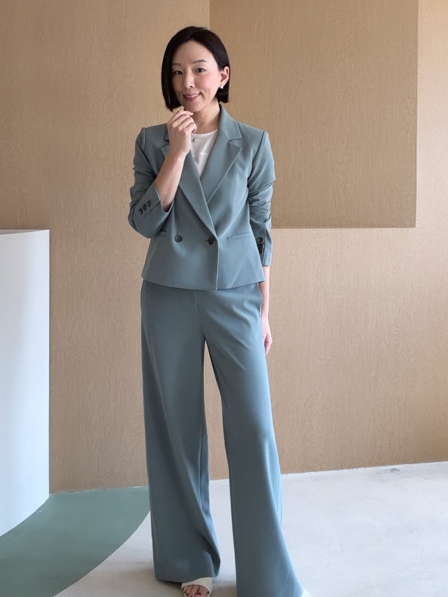 히든 버튼 노턱 와이드 팬츠 (MINT)