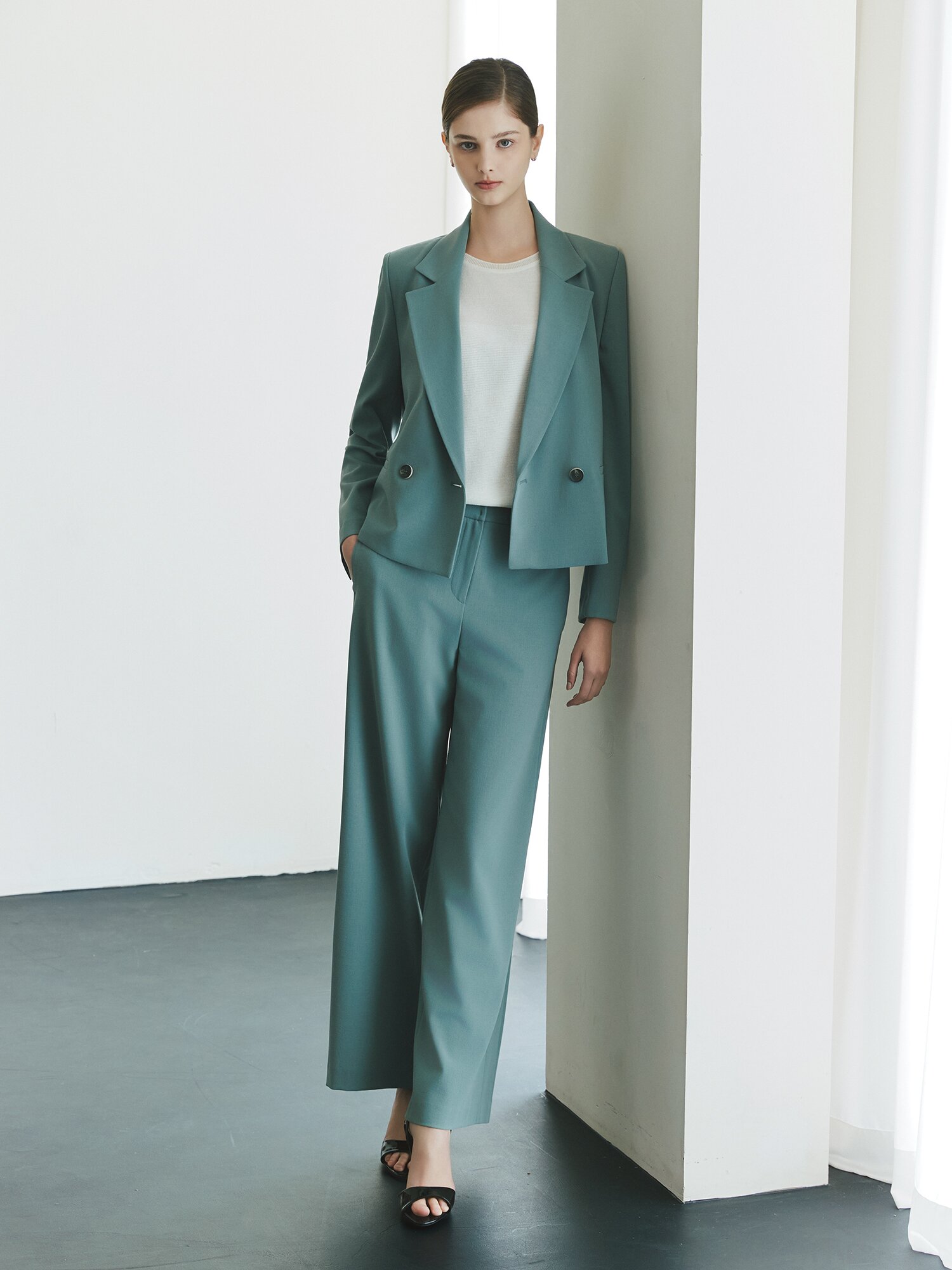 히든 버튼 노턱 와이드 팬츠 (MINT)