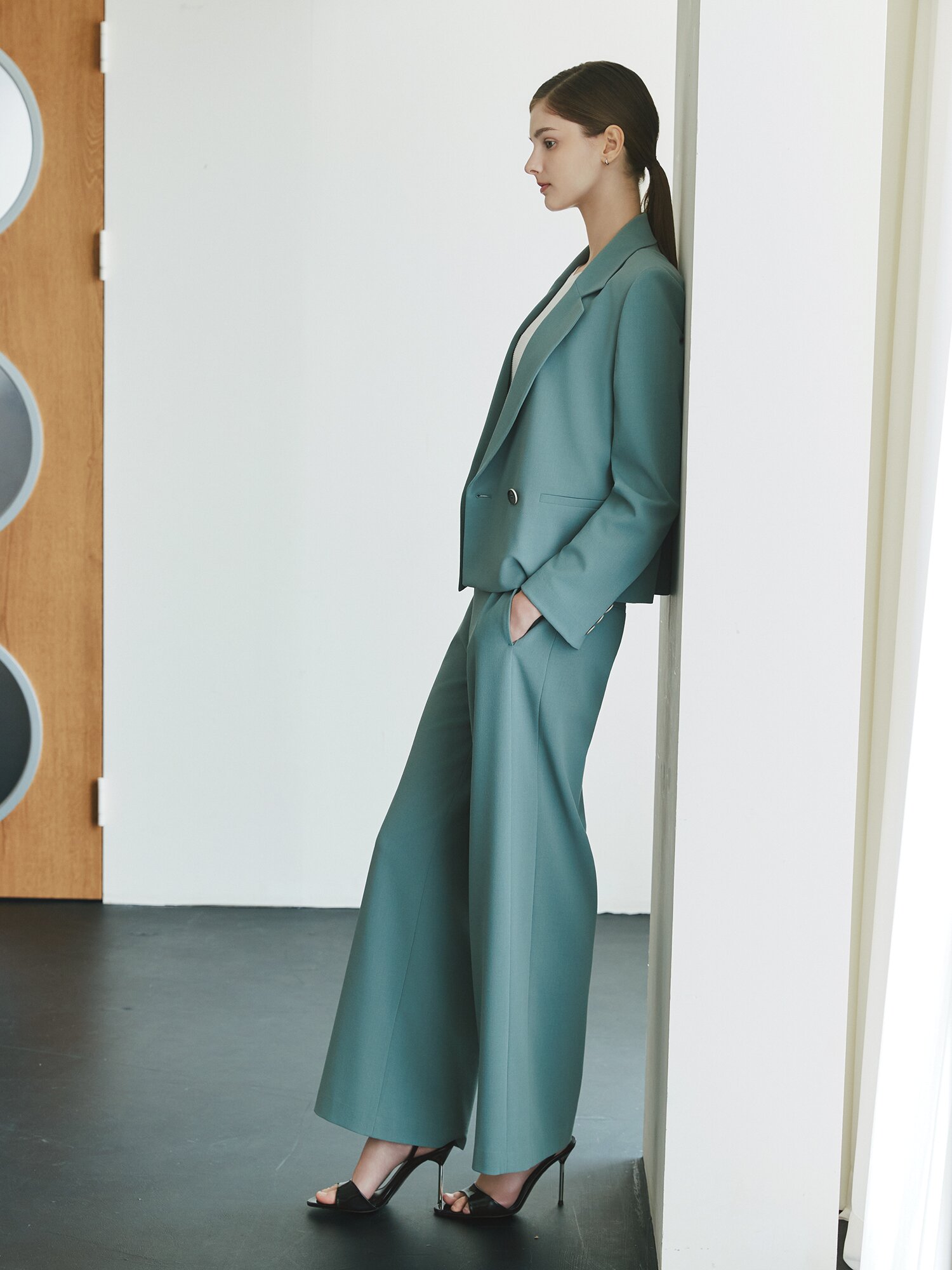 히든 버튼 노턱 와이드 팬츠 (MINT)