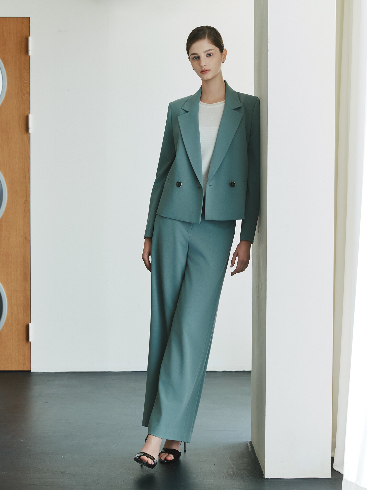 히든 버튼 노턱 와이드 팬츠 (MINT)