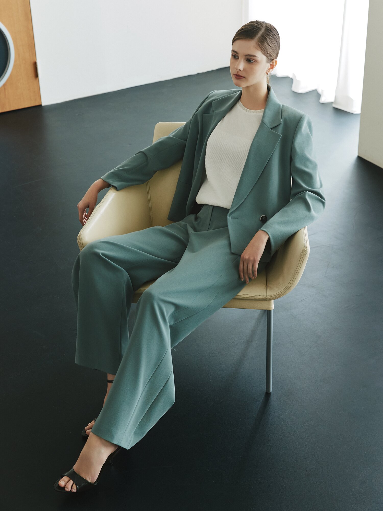 히든 버튼 노턱 와이드 팬츠 (MINT)