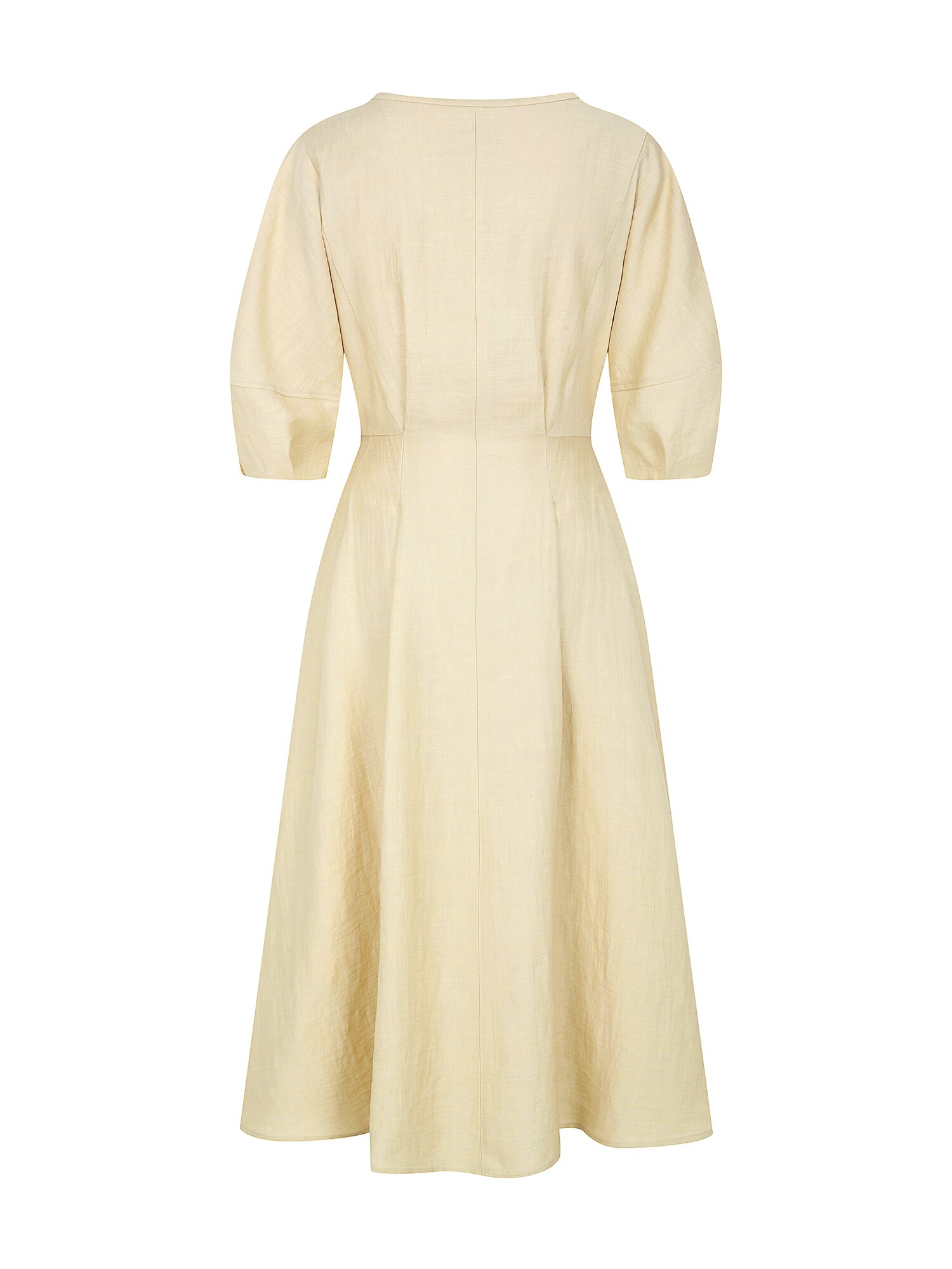 린넨 볼륨 슬리브 플레어 원피스 (LIGHT BEIGE)